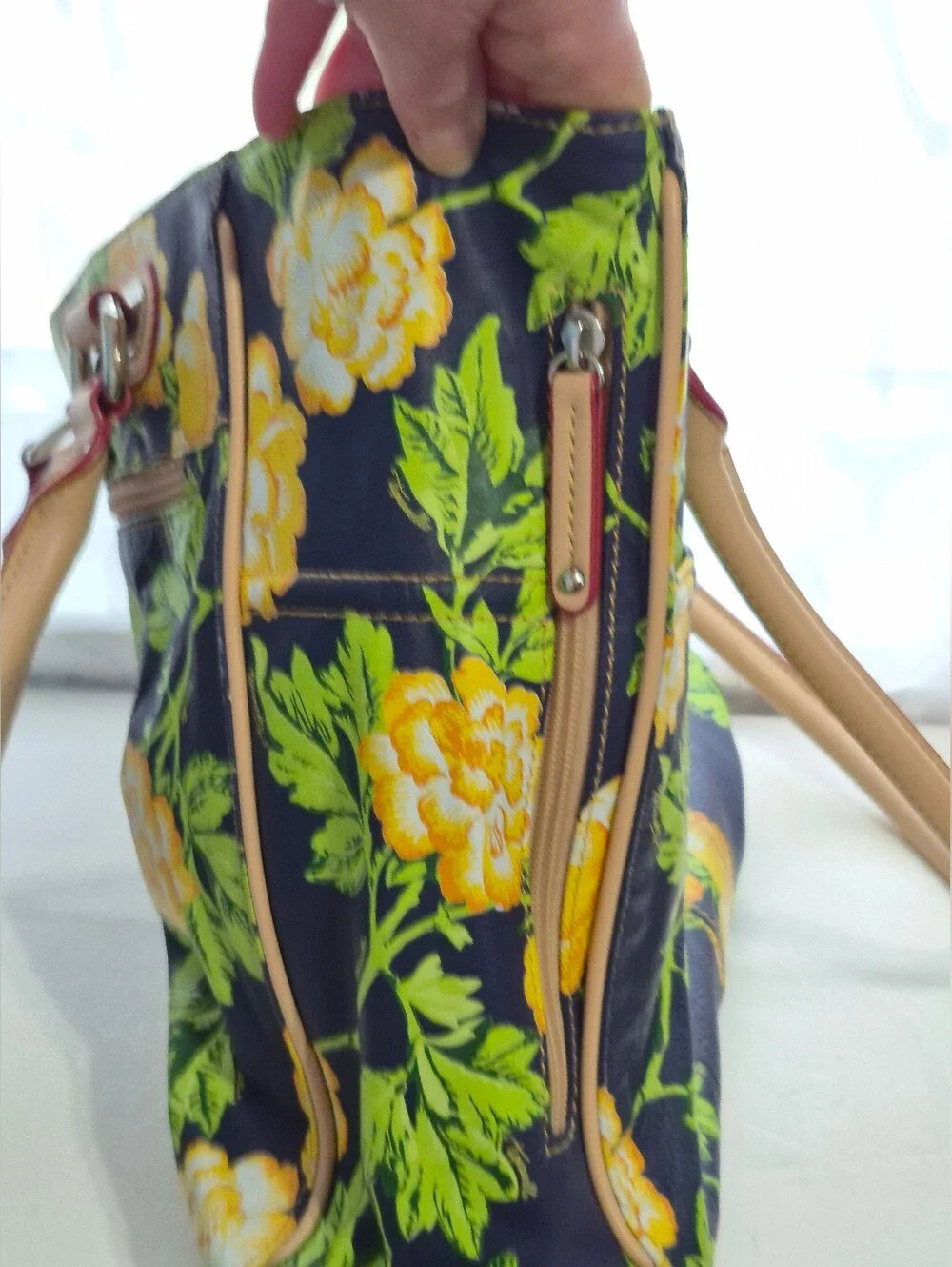 Tiganello Navy Floral Leather Tote - Picture 12 of 15